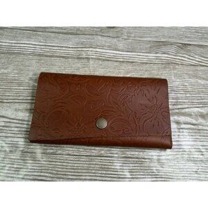 Portland Brown Trifold Snap Embossed Meadow Rancher Leather Wallet